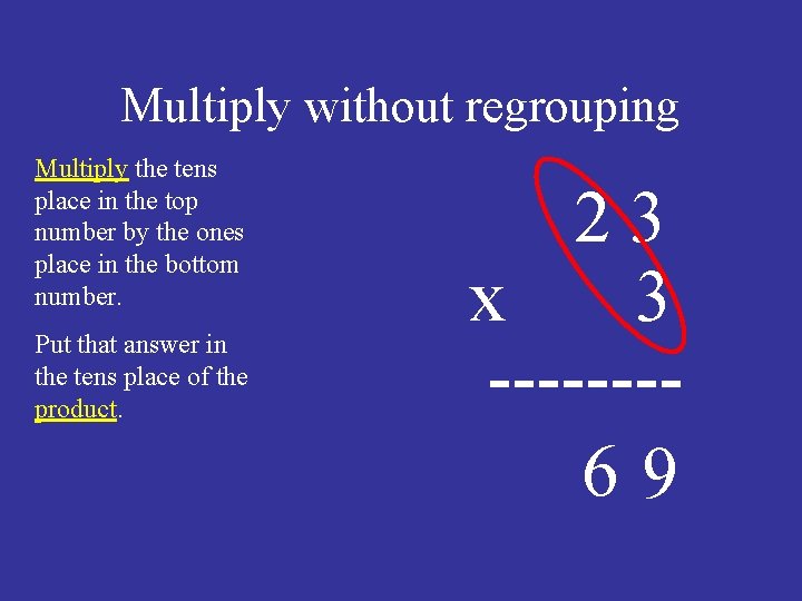 Multiply without regrouping Multiply the tens place in the top number by the ones
