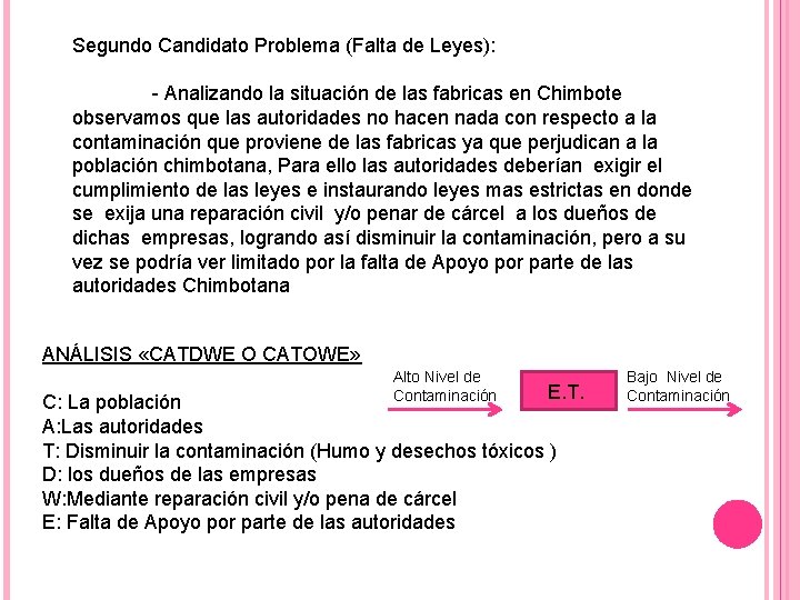 Segundo Candidato Problema (Falta de Leyes): - Analizando la situación de las fabricas en