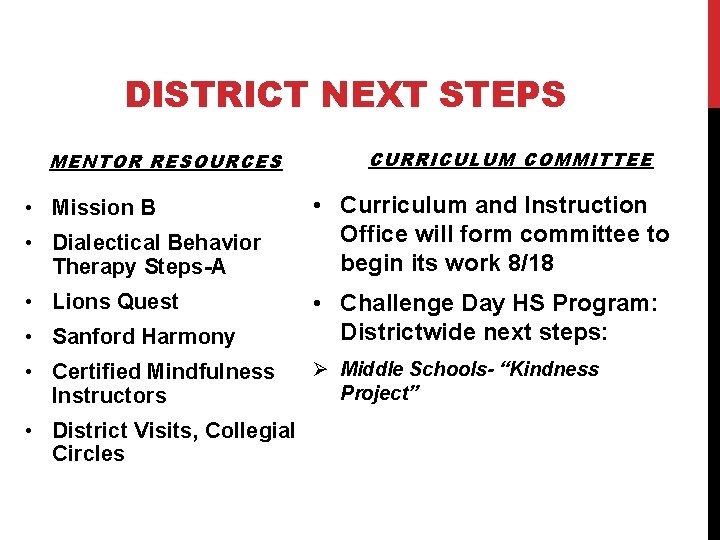 DISTRICT NEXT STEPS MENTOR RESOURCES • Mission B • Dialectical Behavior Therapy Steps-A •