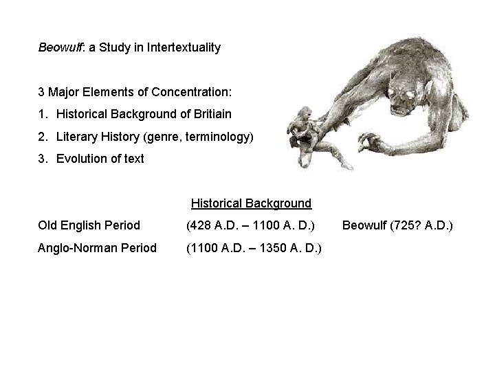 Beowulf: a Study in Intertextuality 3 Major Elements of Concentration: 1. Historical Background of