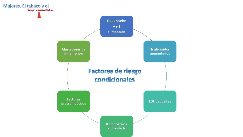 Lipoproteína Ay. B aumentada Marcadores de inflamación Triglicéridos aumentados Factores protrombóticos LDL pequeñas Homocisteína