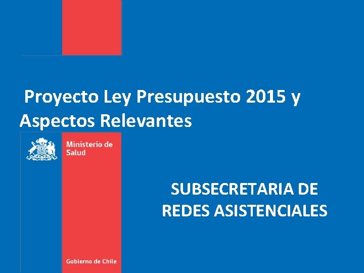 Proyecto Ley Presupuesto 2015 y Aspectos Relevantes SUBSECRETARIA DE REDES ASISTENCIALES 