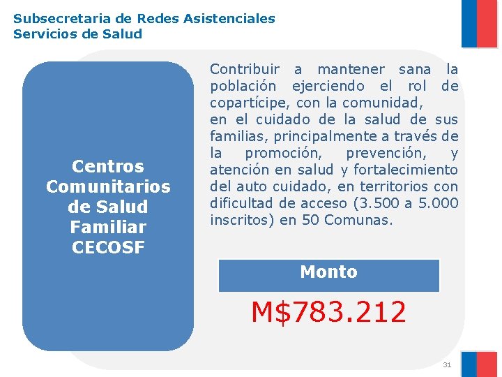 Subsecretaria de Redes Asistenciales Servicios de Salud Centros Comunitarios de Salud Familiar CECOSF Contribuir
