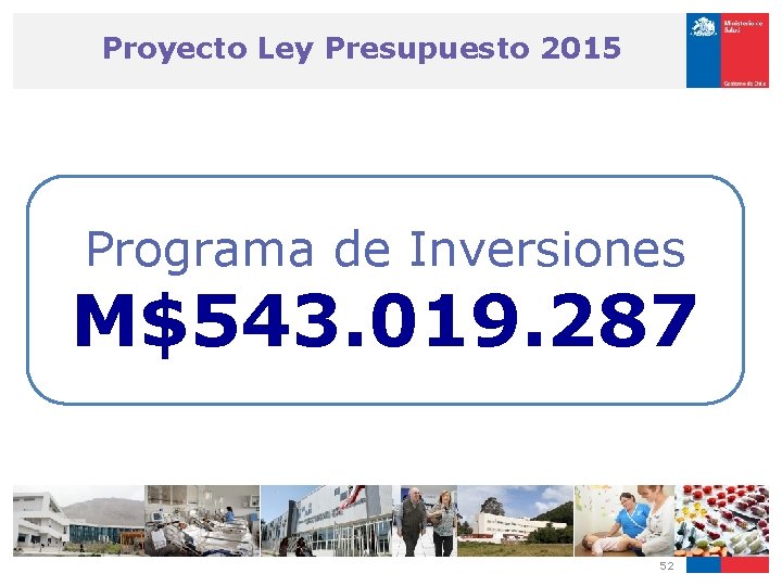 Proyecto Ley Presupuesto 2015 Programa de Inversiones M$543. 019. 287 52 