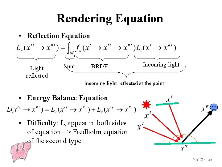 Rendering Equation • Reflection Equation Light reflected Sum BRDF Incoming light incoming light reflected