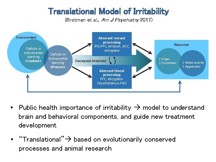 Translational Model of Irritability (Brotman et al. , Am J Psychiatry 2017) Environment Deficits