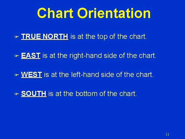 Chart Orientation F TRUE NORTH is at the top of the chart. F EAST