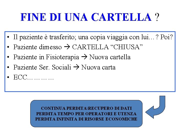 FINE DI UNA CARTELLA ? • • • Il paziente è trasferito; una copia