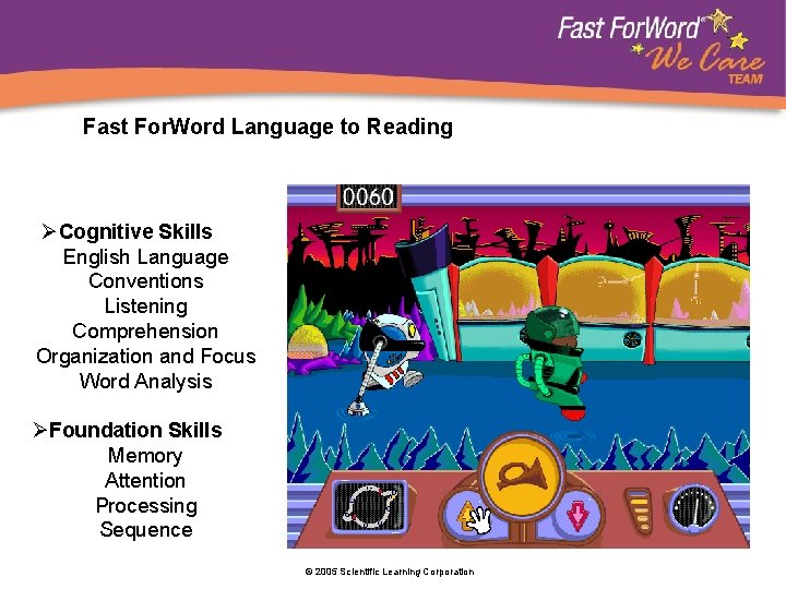Fast For. Word Language to Reading ØCognitive Skills English Language Conventions Listening Comprehension Organization