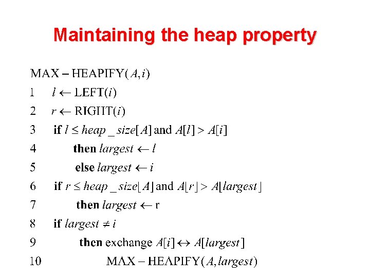 Maintaining the heap property 
