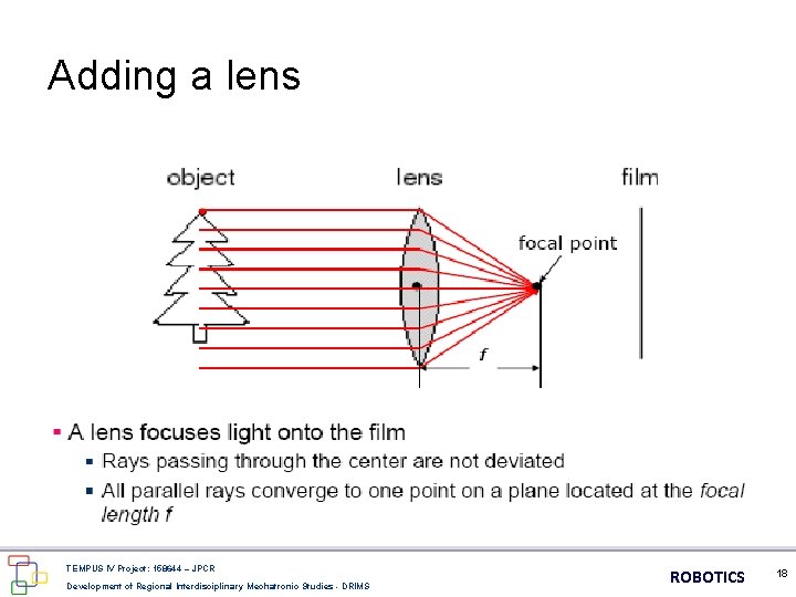 Adding a lens TEMPUS IV Project: 158644 – JPCR Development of Regional Interdisciplinary Mechatronic