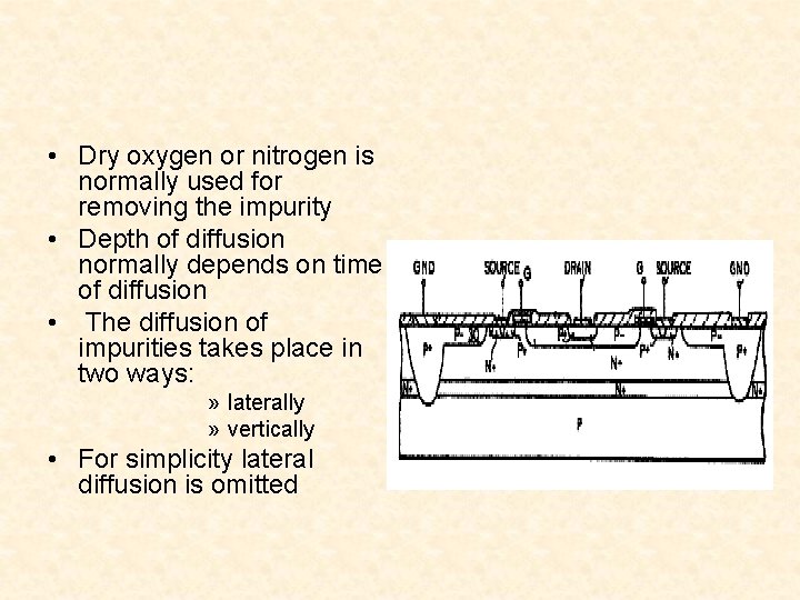  • Dry oxygen or nitrogen is normally used for removing the impurity •