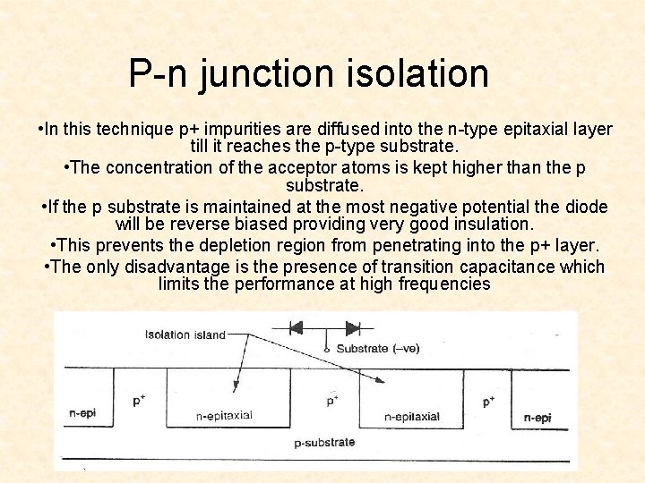 P-n junction isolation • In this technique p+ impurities are diffused into the n-type