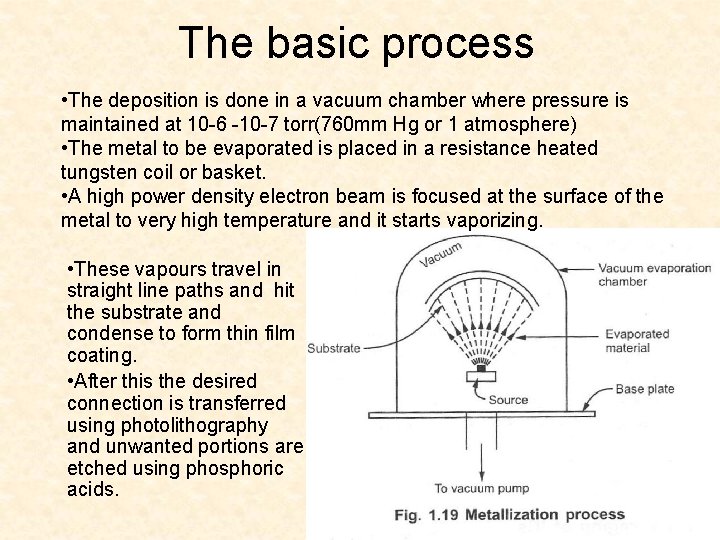 The basic process • The deposition is done in a vacuum chamber where pressure