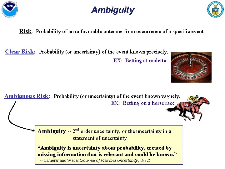 Ambiguity Risk: Probability of an unfavorable outcome from occurrence of a specific event. Clear