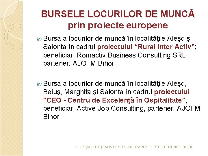 BURSELE LOCURILOR DE MUNCĂ prin proiecte europene Bursa a locurilor de muncă în localităţile BURSELE LOCURILOR DE MUNCĂ prin proiecte europene Bursa a locurilor de muncă în localităţile
