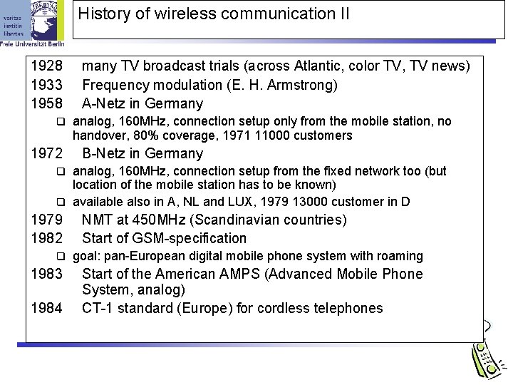 History of wireless communication II 1928 1933 1958 q 1972 many TV broadcast trials