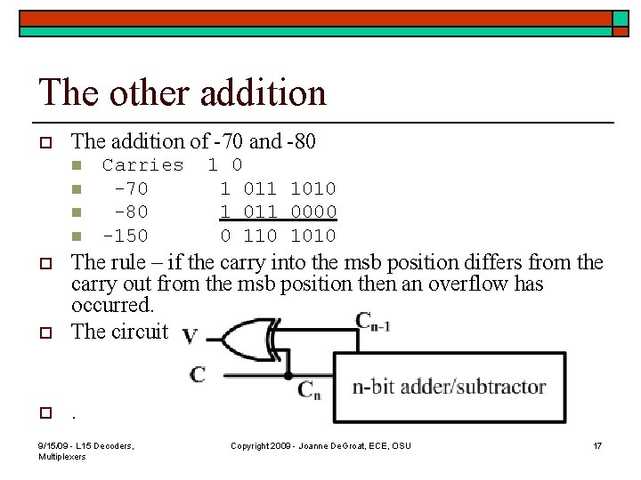 The other addition o The addition of -70 and -80 n n Carries -70