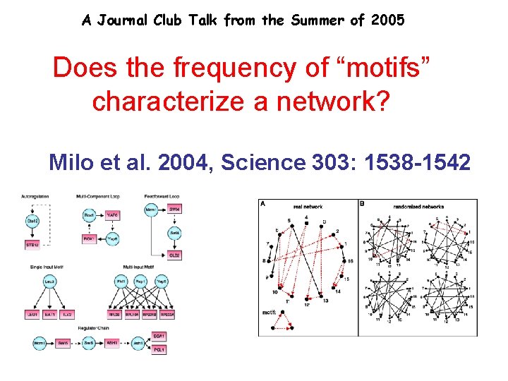 A Journal Club Talk from the Summer of 2005 Does the frequency of “motifs”