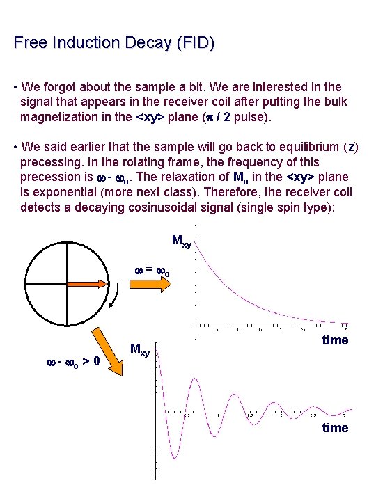 Free Induction Decay (FID) • We forgot about the sample a bit. We are