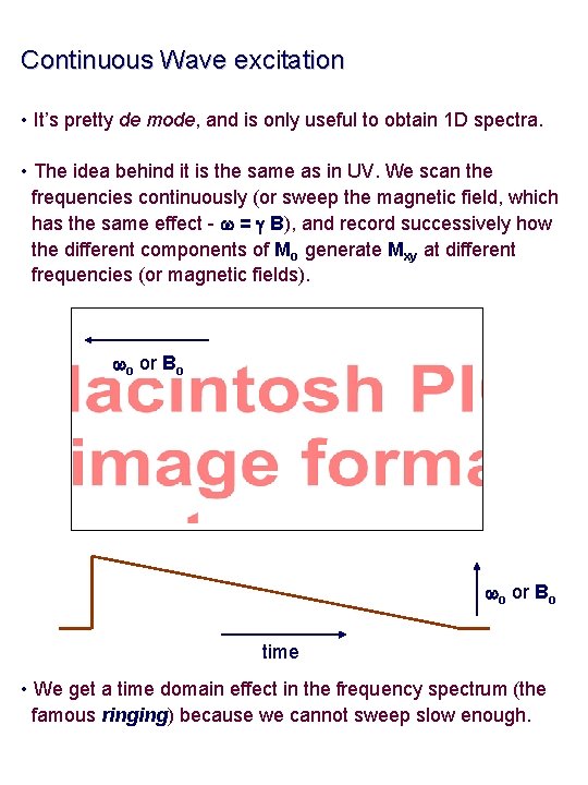 Continuous Wave excitation • It’s pretty de mode, and is only useful to obtain