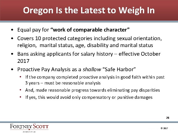 Oregon Is the Latest to Weigh In • Equal pay for “work of comparable