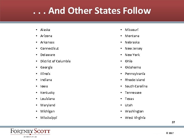 . . . And Other States Follow • Alaska • Missouri • Arizona •