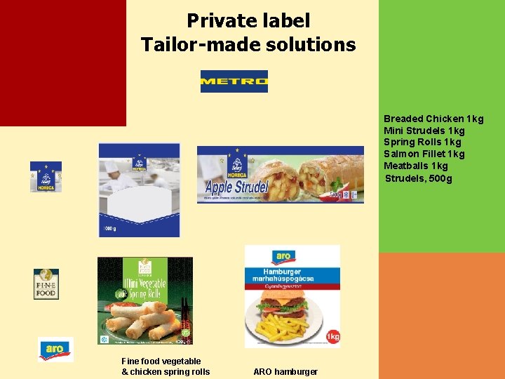 Private label Tailor-made solutions Breaded Chicken 1 kg Mini Strudels 1 kg Spring Rolls