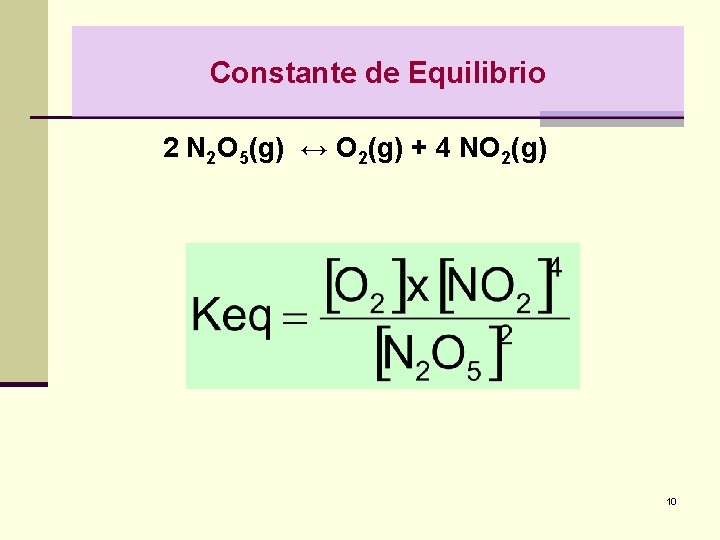 Constante de Equilibrio 2 N 2 O 5(g) ↔ O 2(g) + 4 NO