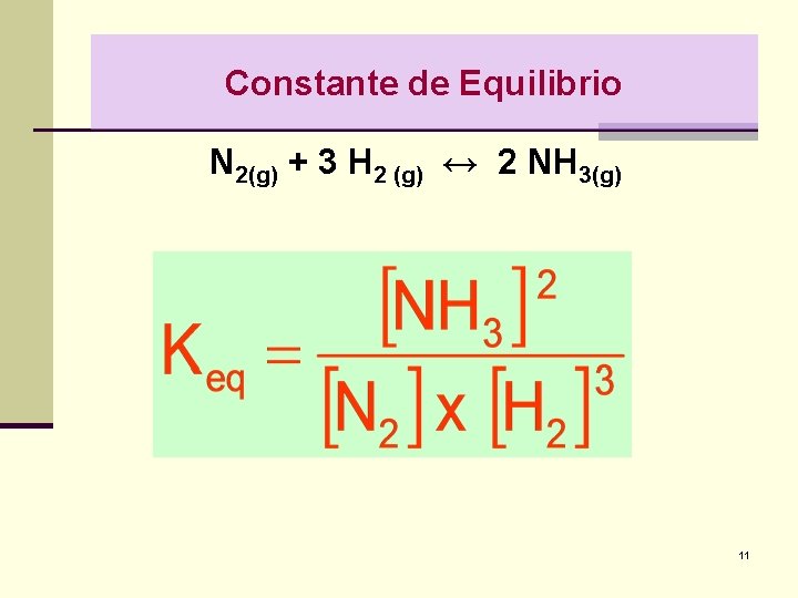 Constante de Equilibrio N 2(g) + 3 H 2 (g) ↔ 2 NH 3(g)