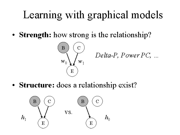 Learning with graphical models • Strength: how strong is the relationship? B C w