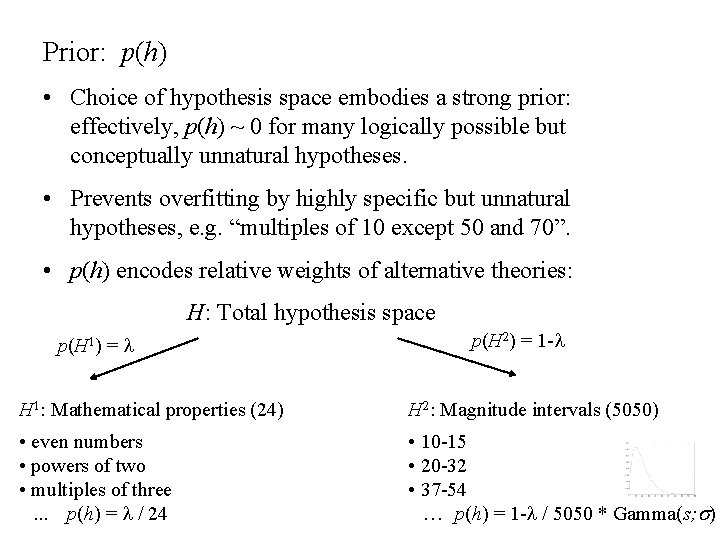 Prior: p(h) • Choice of hypothesis space embodies a strong prior: effectively, p(h) ~