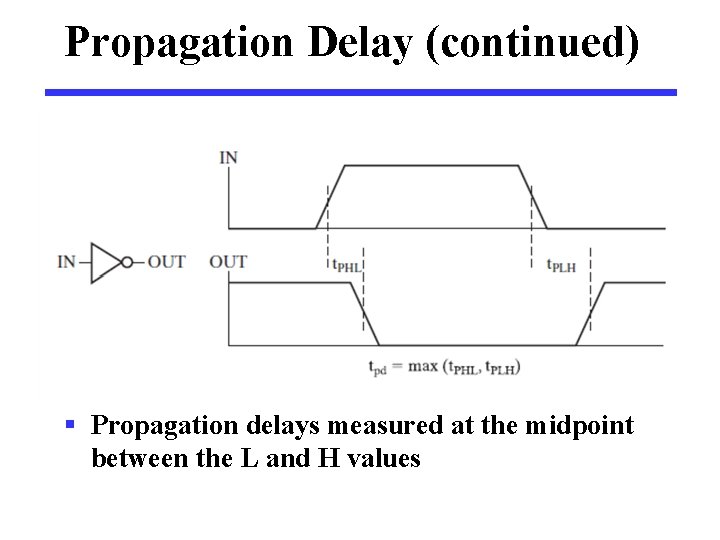 Propagation Delay (continued) § Propagation delays measured at the midpoint between the L and