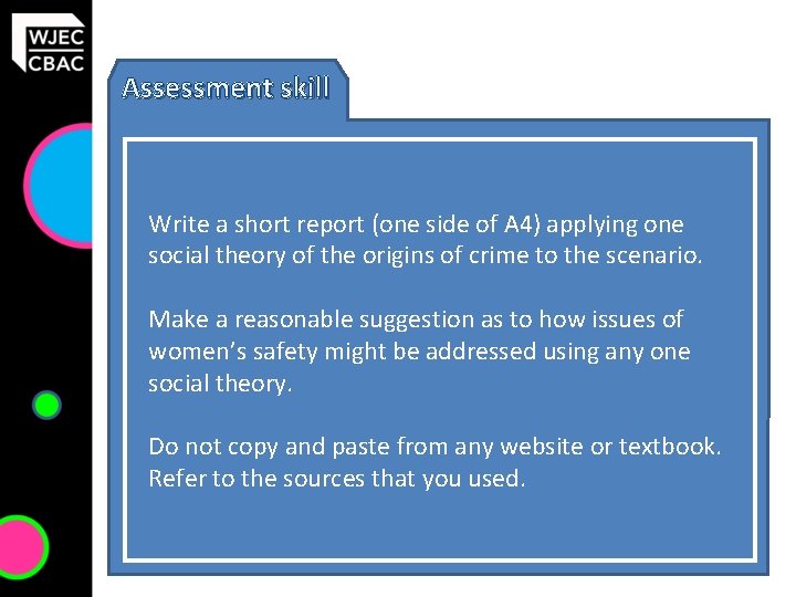 Assessment skill Write a short report (one side of A 4) applying one social