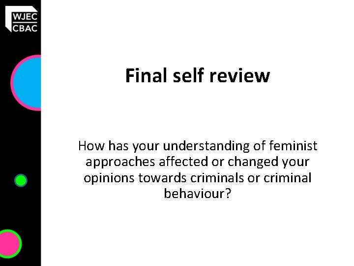 Final self review How has your understanding of feminist approaches affected or changed your
