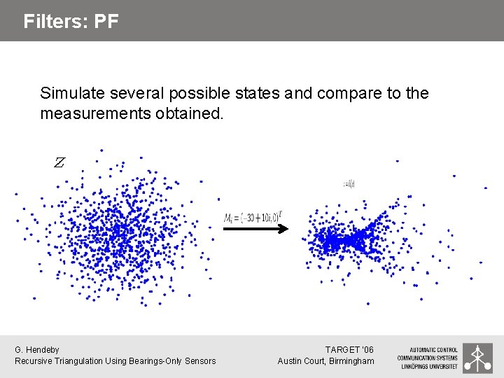 Filters: PF Simulate several possible states and compare to the measurements obtained. G. Hendeby