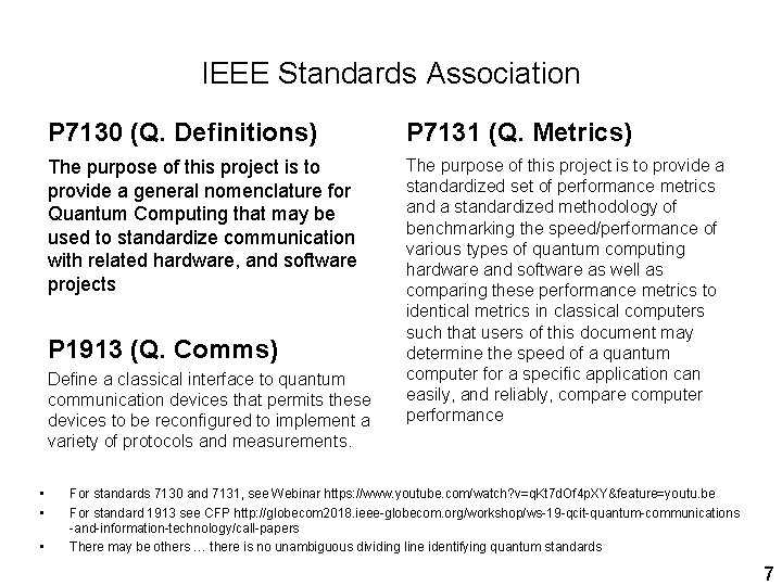 IEEE Standards Association P 7130 (Q. Definitions) P 7131 (Q. Metrics) The purpose of