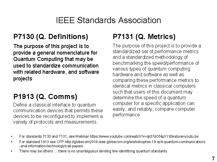 IEEE Standards Association P 7130 (Q. Definitions) P 7131 (Q. Metrics) The purpose of IEEE Standards Association P 7130 (Q. Definitions) P 7131 (Q. Metrics) The purpose of
