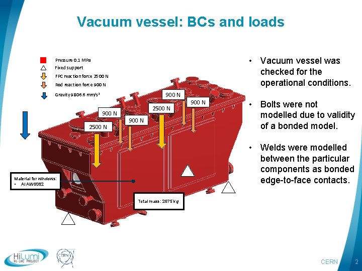 Vacuum vessel: BCs and loads • Vacuum vessel was checked for the operational conditions.