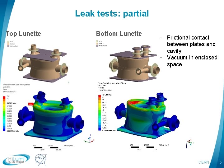 Leak tests: partial Top Lunette logo area Bottom Lunette - Frictional contact between plates