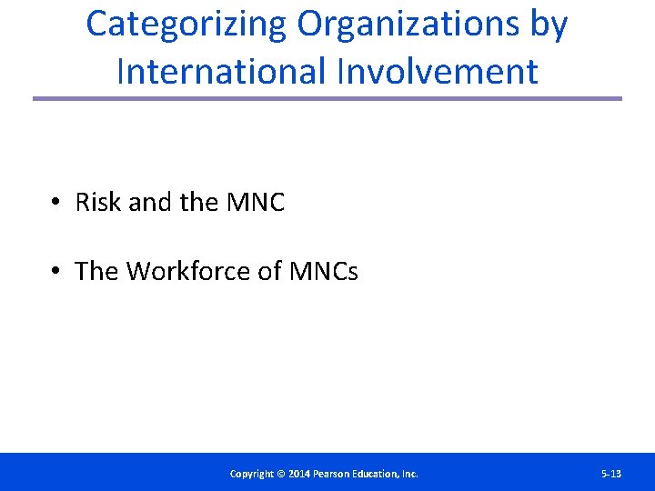 Categorizing Organizations by International Involvement • Risk and the MNC • The Workforce of