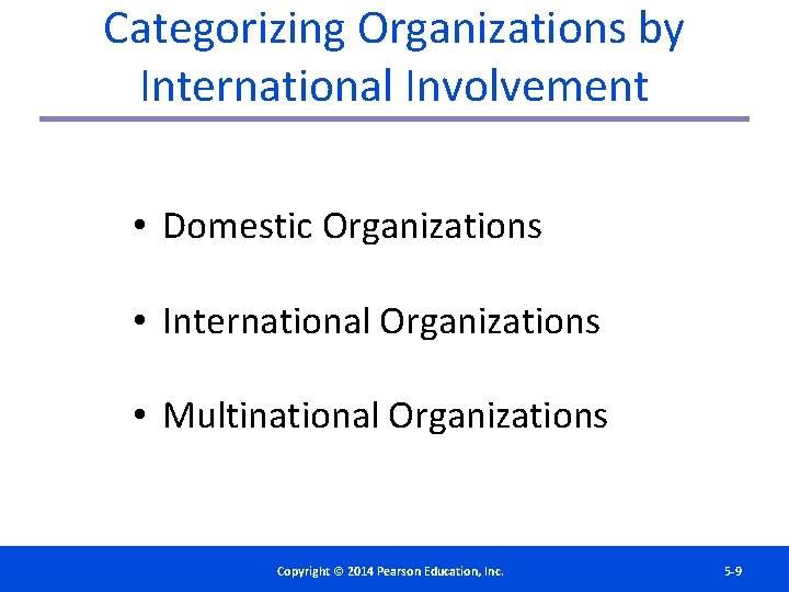 Categorizing Organizations by International Involvement • Domestic Organizations • International Organizations • Multinational Organizations
