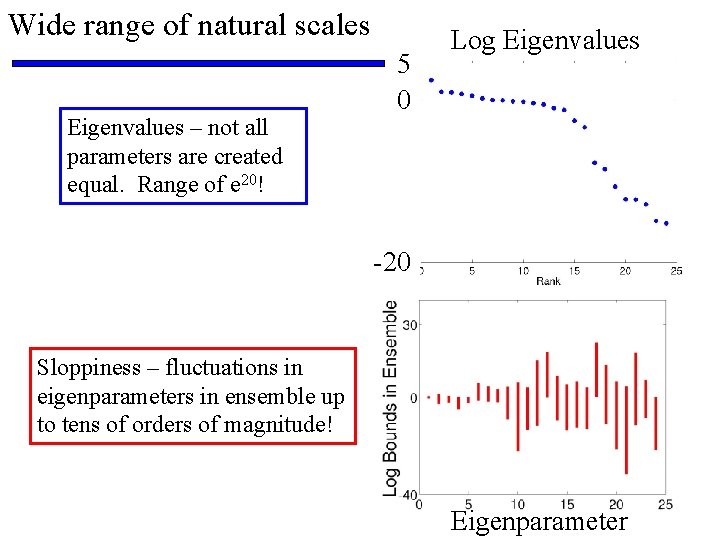 Wide range of natural scales Eigenvalues – not all parameters are created equal. Range