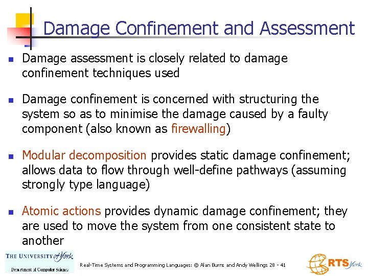 Damage Confinement and Assessment n n Damage assessment is closely related to damage confinement Damage Confinement and Assessment n n Damage assessment is closely related to damage confinement