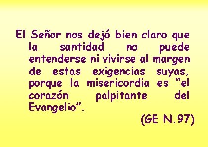 El Señor nos dejó bien claro que la santidad no puede entenderse ni vivirse