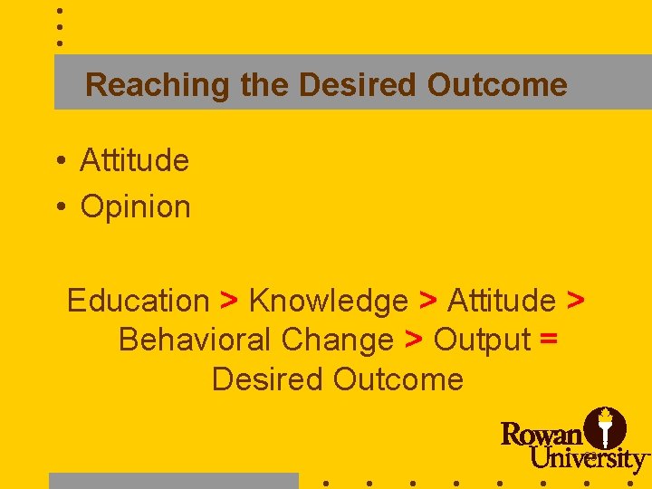 Reaching the Desired Outcome • Attitude • Opinion Education > Knowledge > Attitude >
