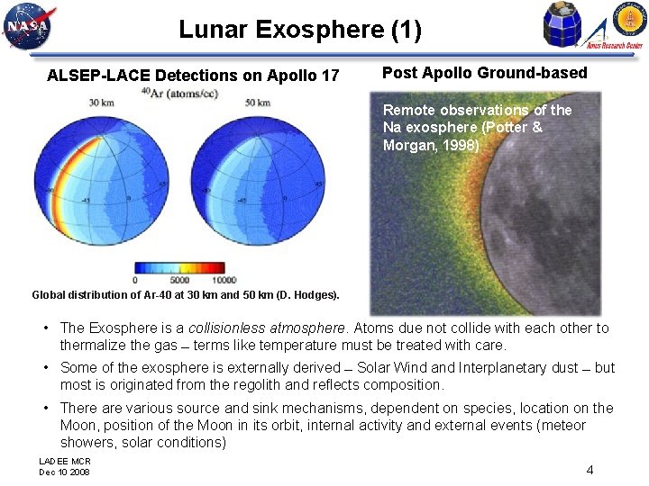 Lunar Exosphere (1) ALSEP-LACE Detections on Apollo 17 Post Apollo Ground-based Remote observations of