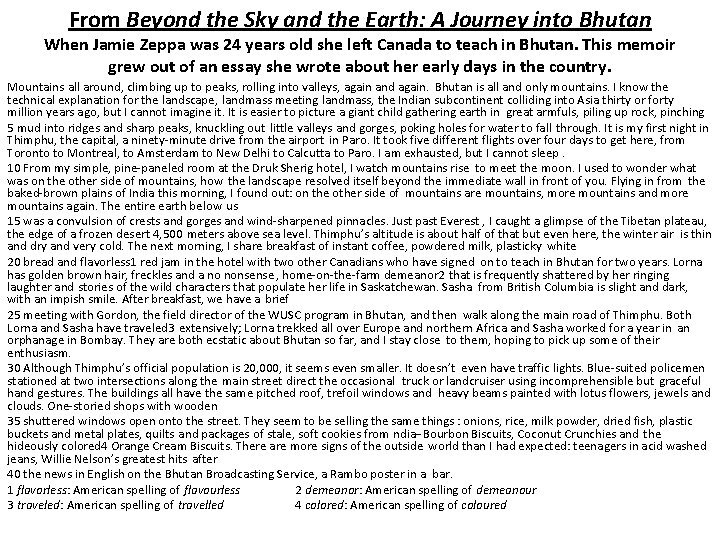 From Beyond the Sky and the Earth: A Journey into Bhutan When Jamie Zeppa