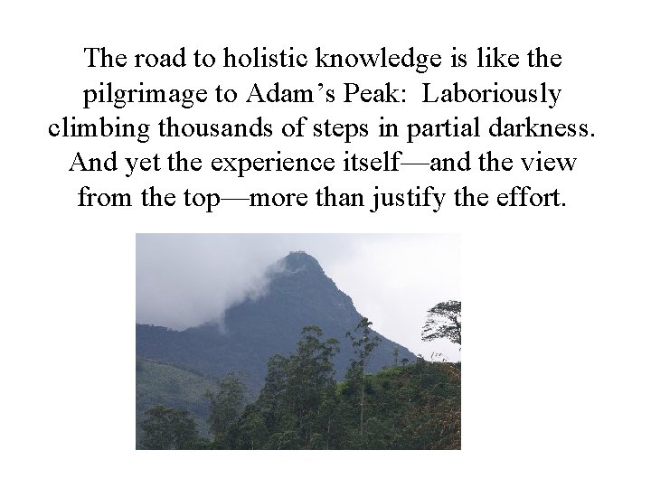 The road to holistic knowledge is like the pilgrimage to Adam’s Peak: Laboriously climbing