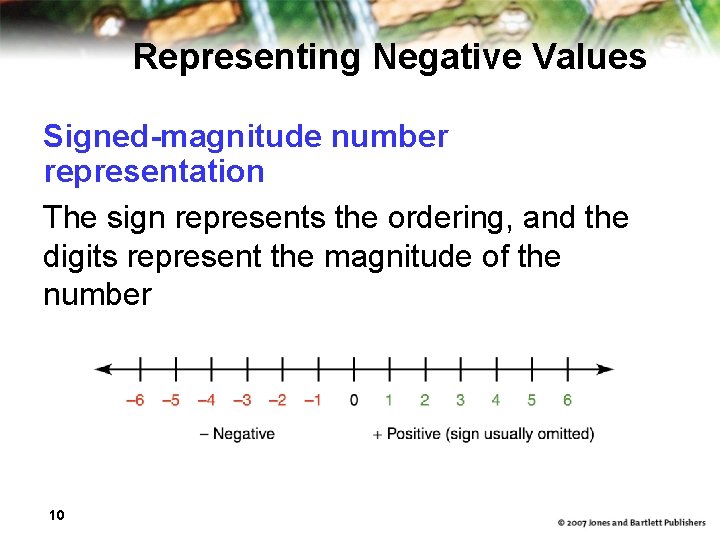 Representing Negative Values Signed-magnitude number representation The sign represents the ordering, and the digits